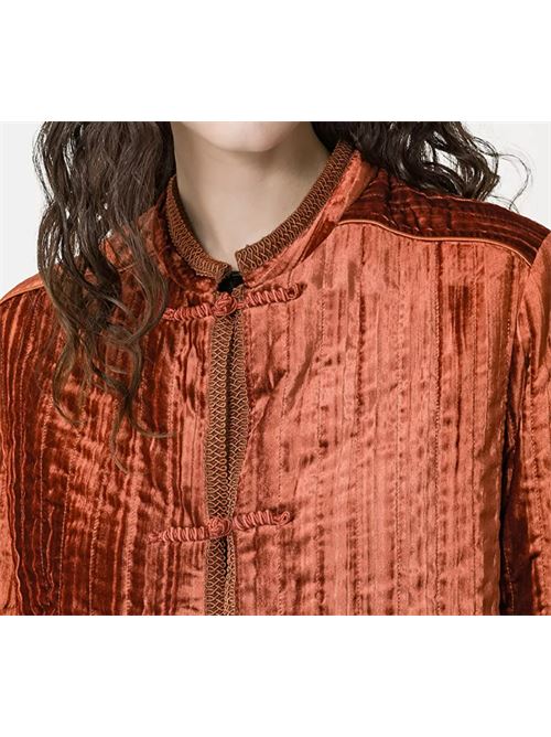 QUILTED PLEATED VELVET COAT FORTE_FORTE | 13260 my coatF46M.3015 saffron